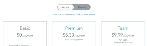 FullContact's example shows a button that slides from left to right to show whether the pricing option the buyer is seeing is on an annual basis or a monthly basis.