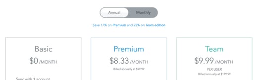 FullContact's example shows a button that slides from left to right to show whether the pricing option the buyer is seeing is on an annual basis or a monthly basis.