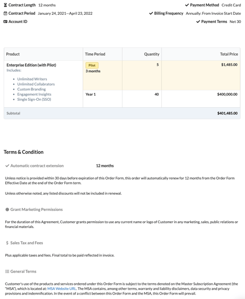 annual pricing sales agreement